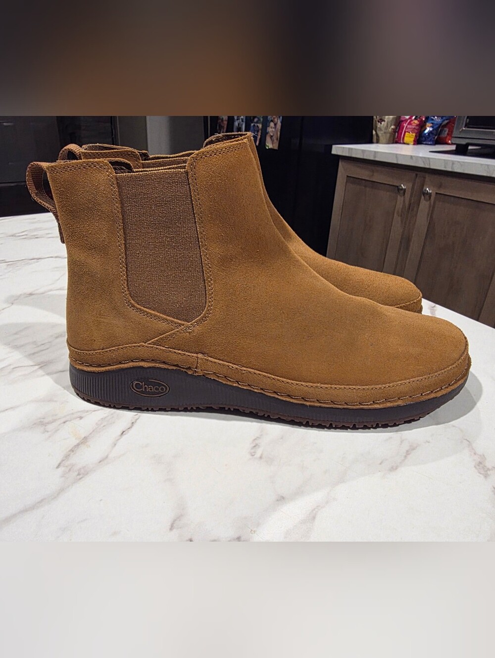 Chaco Womens Paonia Chelsea Casual Boot Suede Leathee Size 10 Caramel Brown